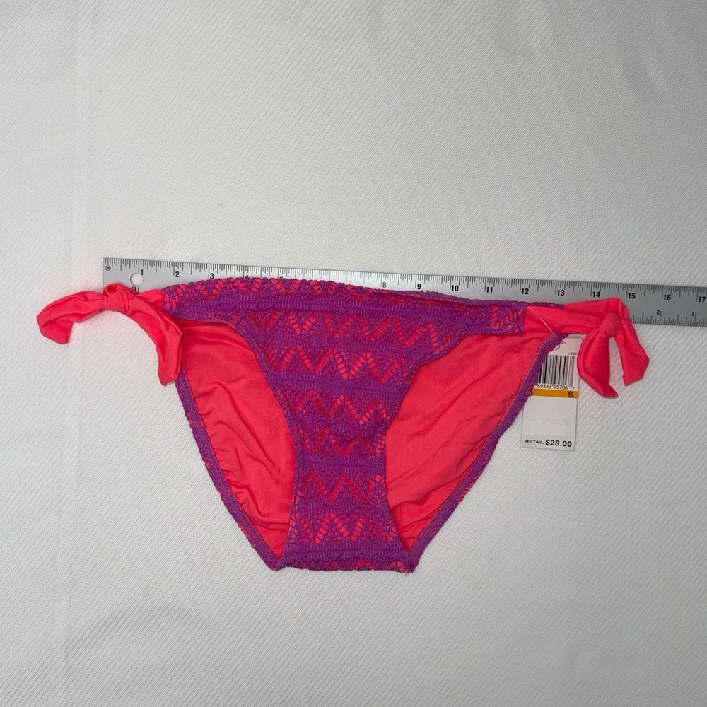 Hula‎ Honey Color ID Crochet Bikini Bottom Purple Coral Pink Side Tie NWT Size M